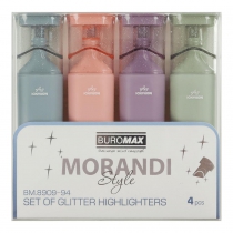 Набір із 4-х текст-маркерів MORANDI STYLE  Glitter (рожевий, бузковий, оливковий, графітовий) MORANDI Glitter, 1-4 мм Buromax BM.8909-94