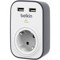 Сетевой фильр Belkin 1XSchuko, 2xUSB 2.4A, 16А c защитой от перенапряжения BSV103VF