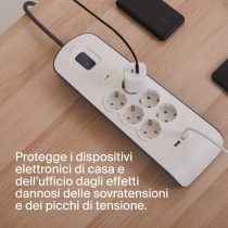 Удлинитель-фильтр сетевой Belkin 6хТип F, 3x1.5мм кв, 16А, 2xUSB-A 2.4A, защитой от перенапряжения, 2м, белый BSV604VF2M-V2