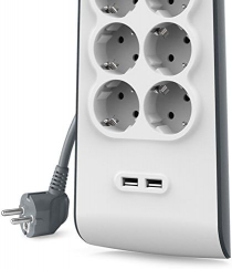 Удлинитель-фильтр сетевой Belkin 6хТип F, 3x1.5мм кв, 16А, 2xUSB-A 2.4A, защитой от перенапряжения, 2м, белый BSV604VF2M-V2