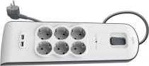 Мережевий фільтр Belkin з захистом від перенапруги, 6 роз., 2xUSB 2.4A, 650 Дж, UL 500 В, кабель 2м BSV604vf2M