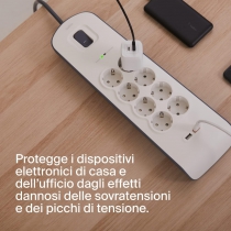 Удлинитель-фильтр сетевой Belkin 8хТип F, 3x1.5мм кв, 16А, 2xUSB-A 2.4A, защитой от перенапряжения, 2м, белый BSV804VF2M-V2