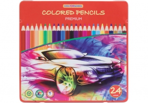 Олівці кольорові "Premium", 24 кольори, тригранні, в металевій коробці COOLFORSCHOOL CF15179