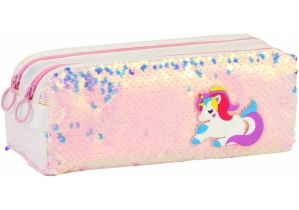 Пенал на 2 отделения с пайетками и аппликацией COOLFORSCHOOL CF6615-blue CF6615-pink
