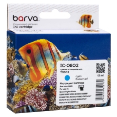 Картридж совместимый Epson T0802 (C13T08024010/C13T08024011) 935 стр, голубой Barva (IC-0802) CI-BAR-EPS-T0802-C