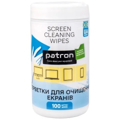 Серветки для очищення екранів паперові, туба 100 шт. Patron (F3-059) CS-PN-F3-059