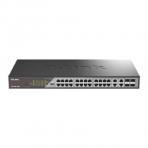 Коммутатор D-Link DSS-200G-28MP 24xGE PoE, 4xSFP/GE, 370W, Неуправляемый