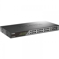 Коммутатор D-Link DSS-200G-28MP 24xGE PoE, 4xSFP/GE, 370W, Неуправляемый