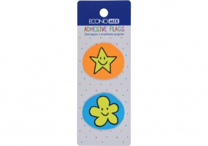 Закладки с клейким слоем 35х40 мм Economix Fun flower and star, 40 шт., пластиковые, ассорти E20969-02