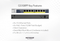 Коммутатор NETGEAR GS108PP 8xGE PoE+ (123Вт), FlexPoE, неуправляемый GS108PP-100EUS