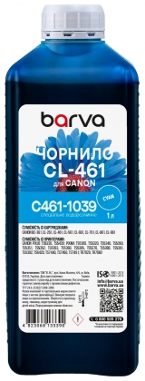 Чорнило для Canon CL-461 C спеціальне 1 л, водорозчинне, блакитне Barva (C461-1039) I-BARE-CCL461-1-C