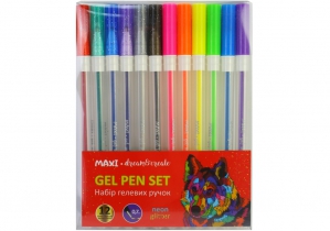 Набір гелевих ручок, 12 неонових кольорів та з блискітками MAXI MX11988