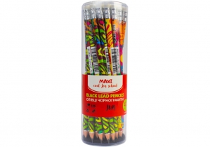 Карандаш чернографитный пластиковый FUN HB ассорти корпус, заостренный с резинкой MAXI MX14939