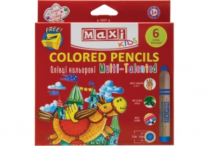 Олівці кольорові "Multi-Talented 3 в 1", 6 кольорів з чинкою, круглі MAXI MX15171