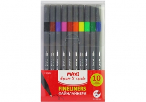 Набор файнлайнеров, 10 цветов, треугольный корпус, матовое покрытие MAXI MX15202