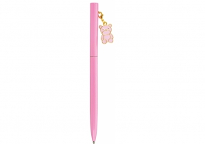 Ручка металева рожева з брелоком "Рожевий ведмедик", пише синім MAXI MX16321