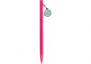 Ручка металлическая розовая с брелоком "OK", пишет синим MAXI MX16338