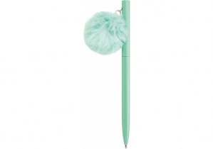Ручка металева бірюзова з брелоком-помпоном, пише синім MAXI MX16344