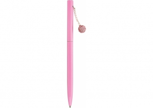 Ручка металлическая розовая с сияющим брелоком, покрытым кристаллами, пишет синим MAXI MX16350