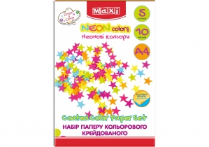 Набор бумаги цветной "Неон", А4, 10арк., 5 кол., двусторонний MAXI MX21152