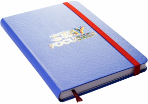 Деловая записная книжка STAY FOCUSED, А5, твердая обложка бумага, резинка, белый блок линия OPTIMA O20812-38