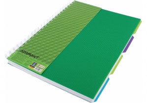 Блокнот Adamant: зелений, A4 (200х285), пласт. обкл., спіраль, з розділ., блок з перф., 120, кліт. OPTIMA O20843-04