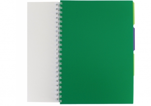 Блокнот Adamant: зеленый, A4 (200х285), пласт. ОКЛ., спираль, с раздел. блок с перф., 120, клит. OPTIMA O20843-04
