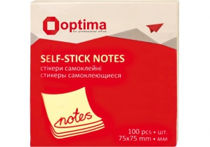 Блок для заметок с клейким слоем 75х75 мм Optima, 100 арк., желтый O25503