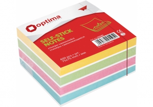 Блок для нотаток з клейким шаром 75х75 мм Optima, 400 арк., пастель мікс O25505