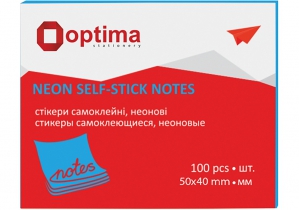 Блок для нотаток з клейким шаром 40х50 мм Optima, 100 арк., неон блакитний O25511-11