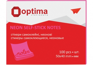 Блок для нотаток з клейким шаром 40х50 мм Optima, 100 арк., неон малиновий O25511-47