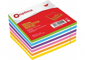 Блок для нотаток з клейким шаром 75х75 мм Optima, 400 арк., неон мікс O25515