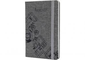 Деловая записная книжка Architect серый, А5, твердая обложка текстиль, резинка, блок клеточка OPTIMA O27191-01