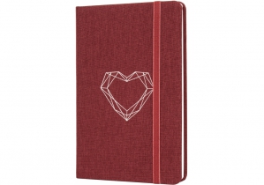 Деловая записная книжка Heart, А5, твердая обложка текстиль, резинка, блок клеточка OPTIMA O27191-03