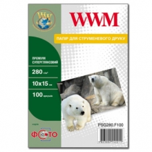 Фотопапір WWM суперглянсовий 280г/м кв, 10см x 15см, 100л (PSG280.F100)