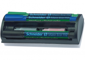 Набор 4 маркера для досок и флипчартов SCHNEIDER MAXX 110 с губкой и дополнительными патронами в бліст S111098