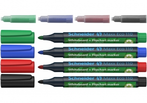 Набор 4 маркера для досок и флипчартов SCHNEIDER MAXX 110 с губкой и дополнительными патронами в бліст S111098