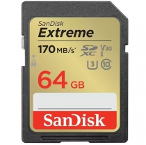 Карта пам'яті SanDisk SD   64GB C10 UHS-I U3 R170/W80MB/s Extreme V30 SDSDXV2-064G-GNCIN
