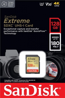 Карта пам'яті SanDisk SD  128GB C10 UHS-I U3 R180/W90MB/s Extreme V30 SDSDXVA-128G-GNCIN
