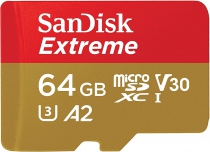 Карта пам'яті SanDisk microSD   64GB C10 UHS-I U3 R170/W80MB/s Extreme V30 + SD SDSQXAH-064G-GN6MA