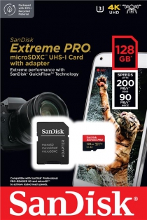 Карта памяти SanDisk microSD  128GB C10 UHS-I U3 R200/W90MB/s Extreme Pro V30 + SD SDSQXCD-128G-GN6MA