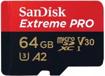 Карта пам'яті SanDisk microSD   64GB C10 UHS-I U3 R200/W90MB/s Extreme Pro V30 + SD SDSQXCU-064G-GN6MA
