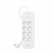 Удлинитель-фильтр сетевой Belkin 8хТип F, 3x1.5мм кв, 16А, USB-C/USB-C 30Вт, защитой от перенапряжения, 2м, белый SRB004VF2M