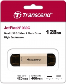 Накопичувач Transcend 128GB USB 3.2 Type-A + Type-C JetFlash 930 R420/W400MB/s Чорний TS128GJF930C