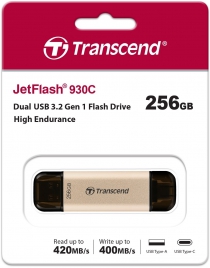 Накопитель Transcend 256GB USB 3.2 Type-A + Type-C JetFlash 930 R420/W400MB/s Чёрный TS256GJF930C