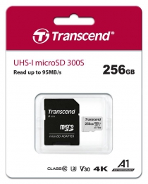 Карта памяти Transcend microSD 256GB C10 UHS-I R100/W40MB/s + SD TS256GUSD300S-A