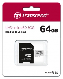 Карта пам'яті Transcend microSD  64GB C10 UHS-I R100/W20MB/s TS64GUSD300S