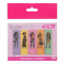Закладки сверкающие SUPER GIRL, с клейким слоем, 55x15 мм, 5 диз. по 20 л. ZiBi ZB.15350