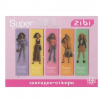 Закладки сверкающие SUPER GIRL, с клейким слоем, 55x15 мм, 5 диз. по 20 л. ZiBi ZB.15350