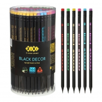 Олівець графітовий HB,  BLACK DECOR, пластиковий, триграний, з гумкою, туба - 144 шт ZiBi ZB.2321